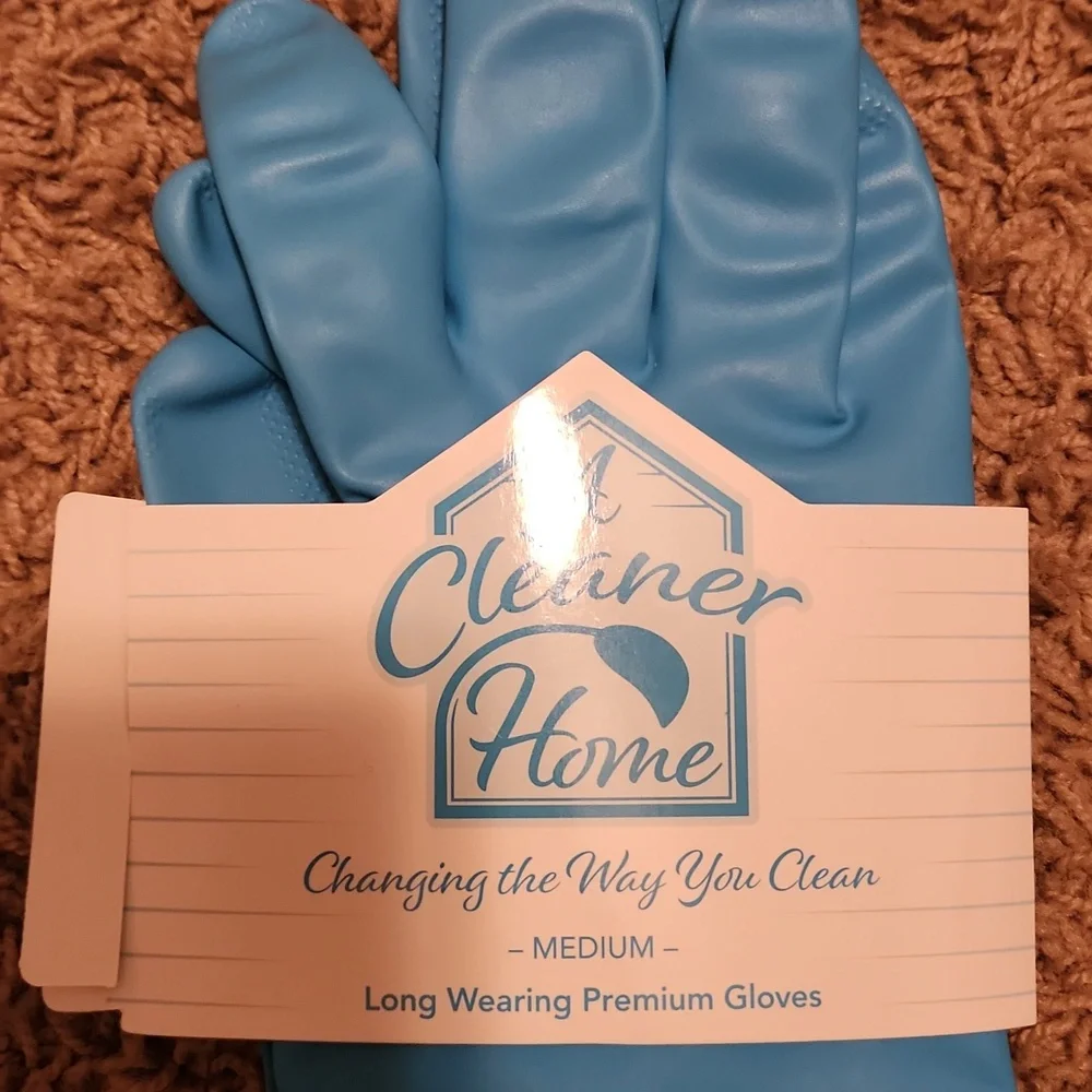 NEW Long Blue Cleaning Gloves with Patterned Cuffs - Picture 3 of 7